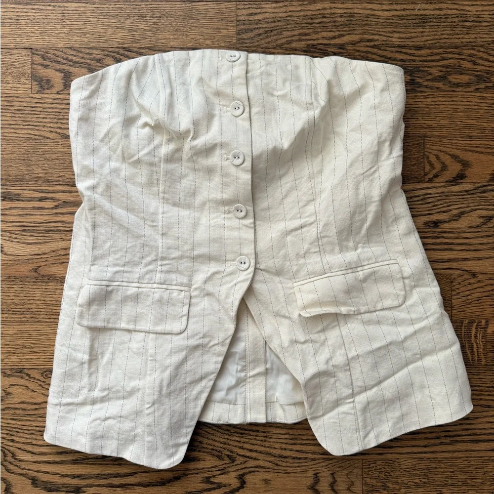 ASOS DESIGN Premium tailored longline bandeau top in the cream stripe size 8 - Picture 2 of 8